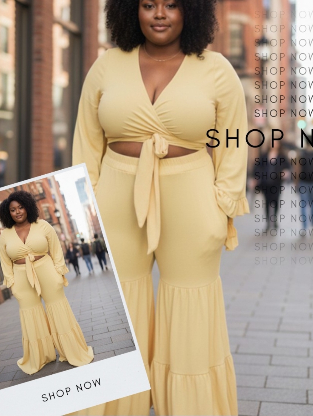 Plus Size - 2pc Bell Bottom Pants Set